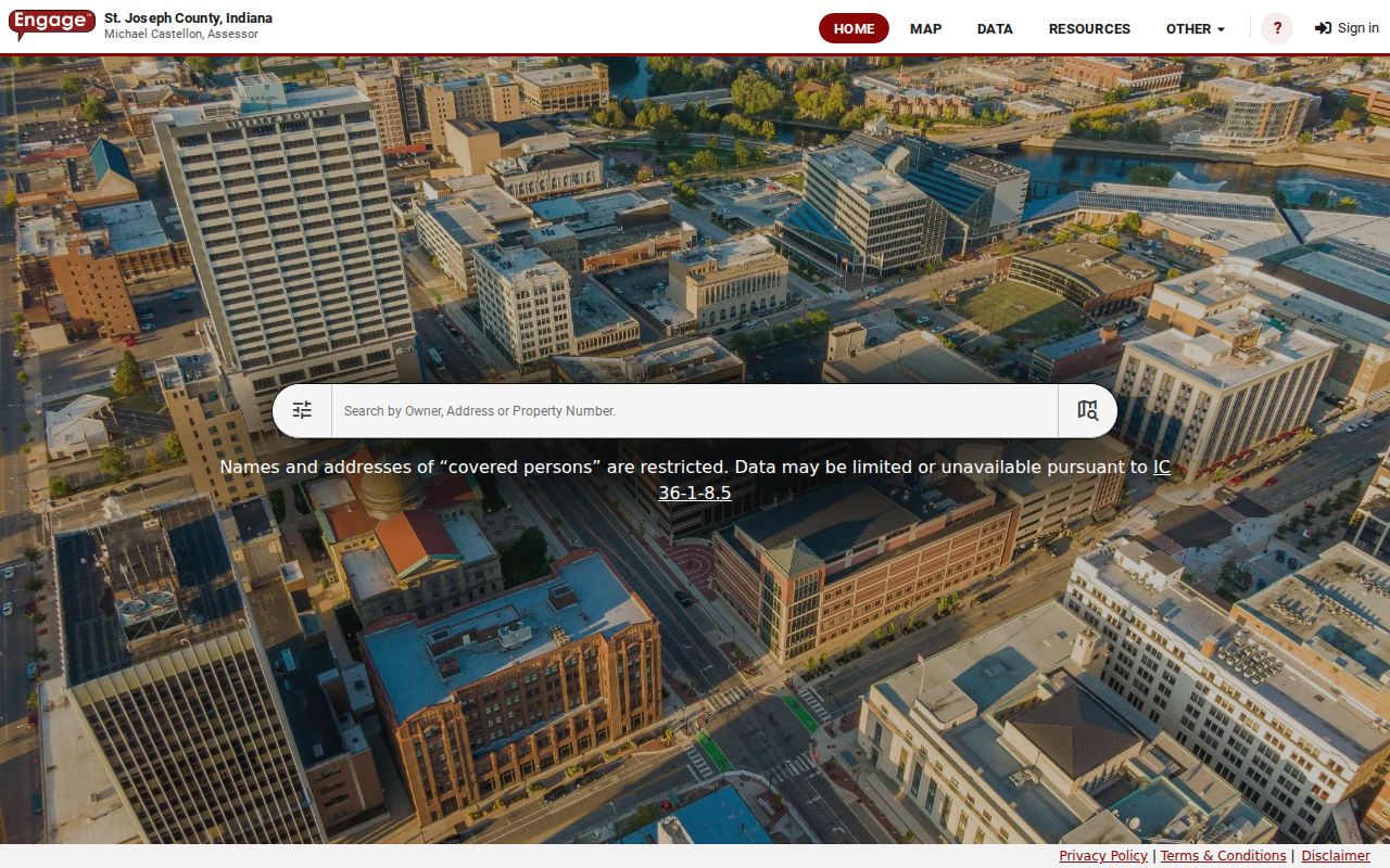 St. Joseph County Engage owner address and property number search used for Mishawaka parcels